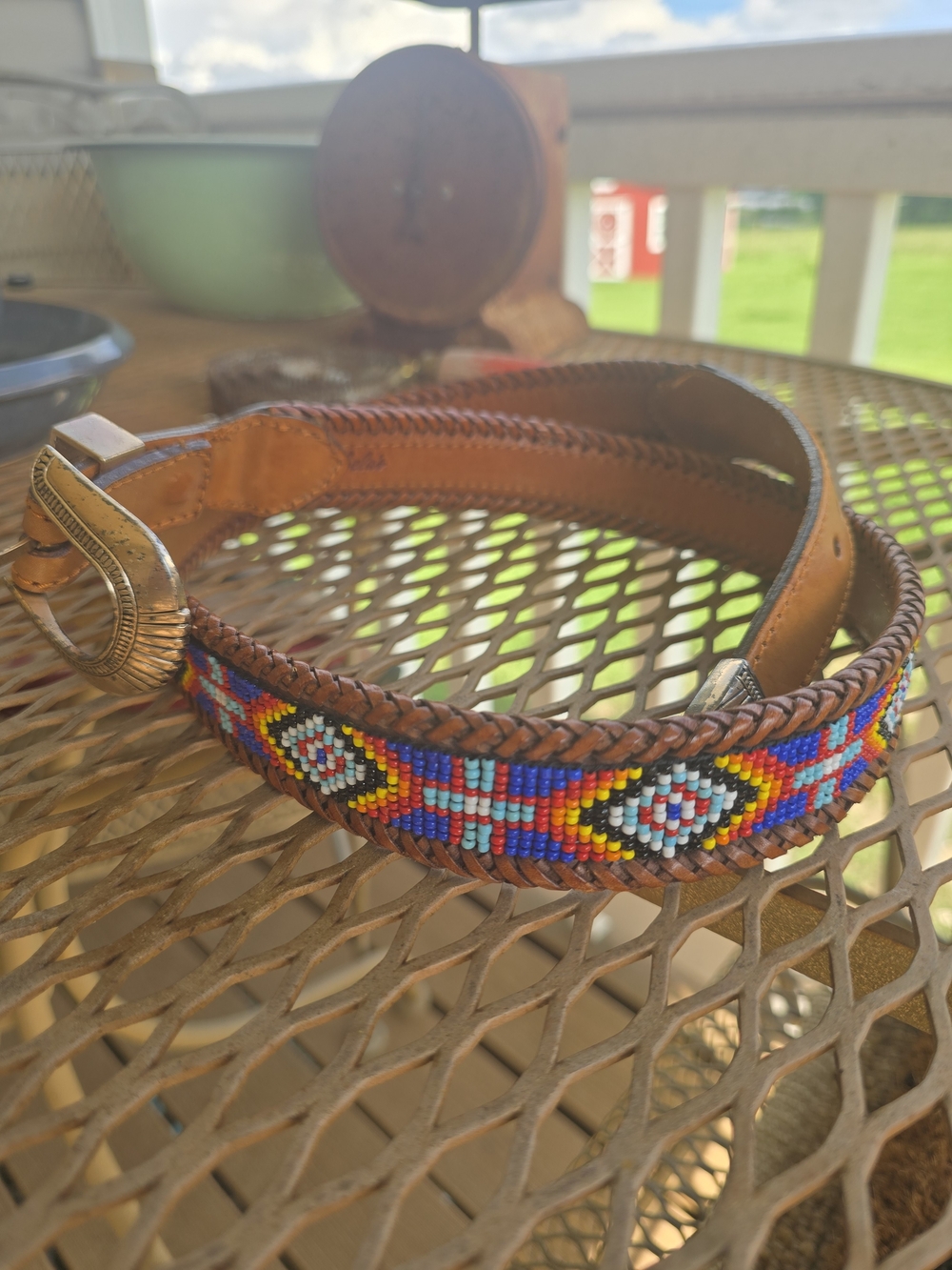 Western Handmade Multicolor Beaded Leather Belt - Brown